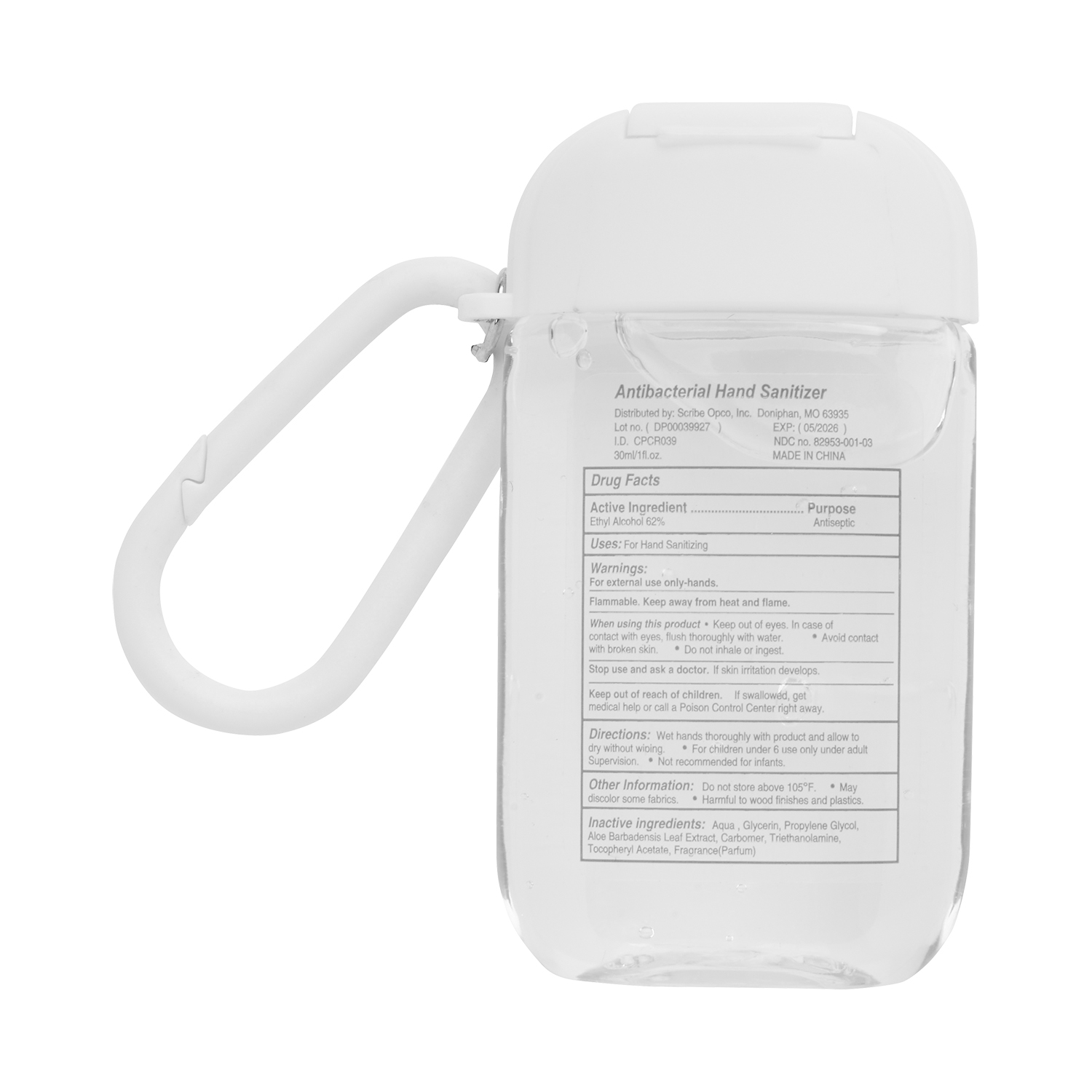 1 oz Hand Sanitizer Gel and Carabiner