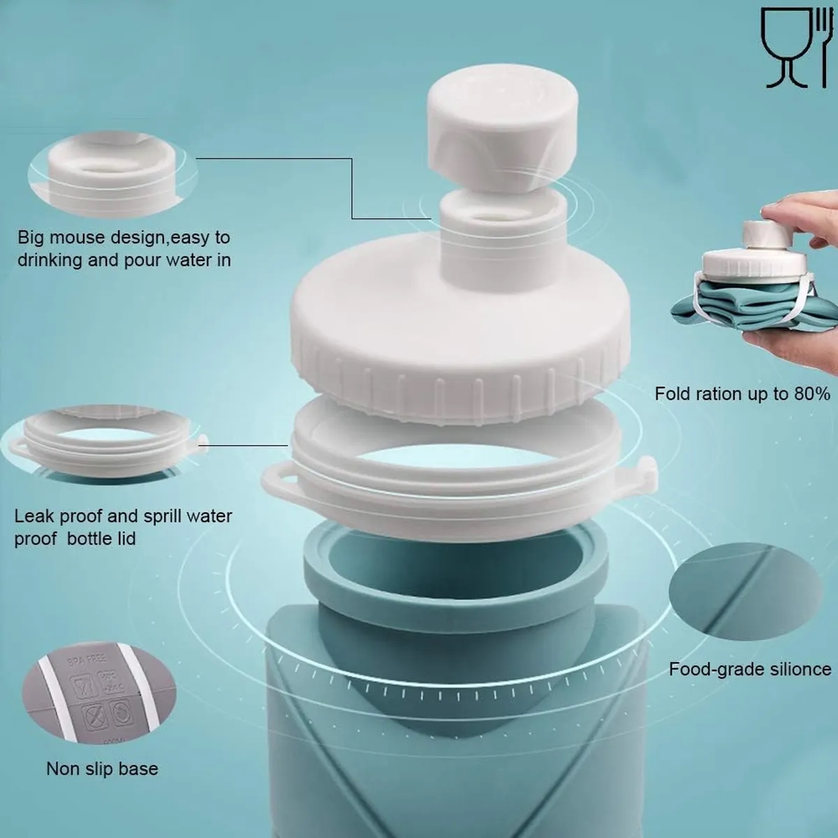 20oz Silicone Foldable Collapsible Water Bottle 3