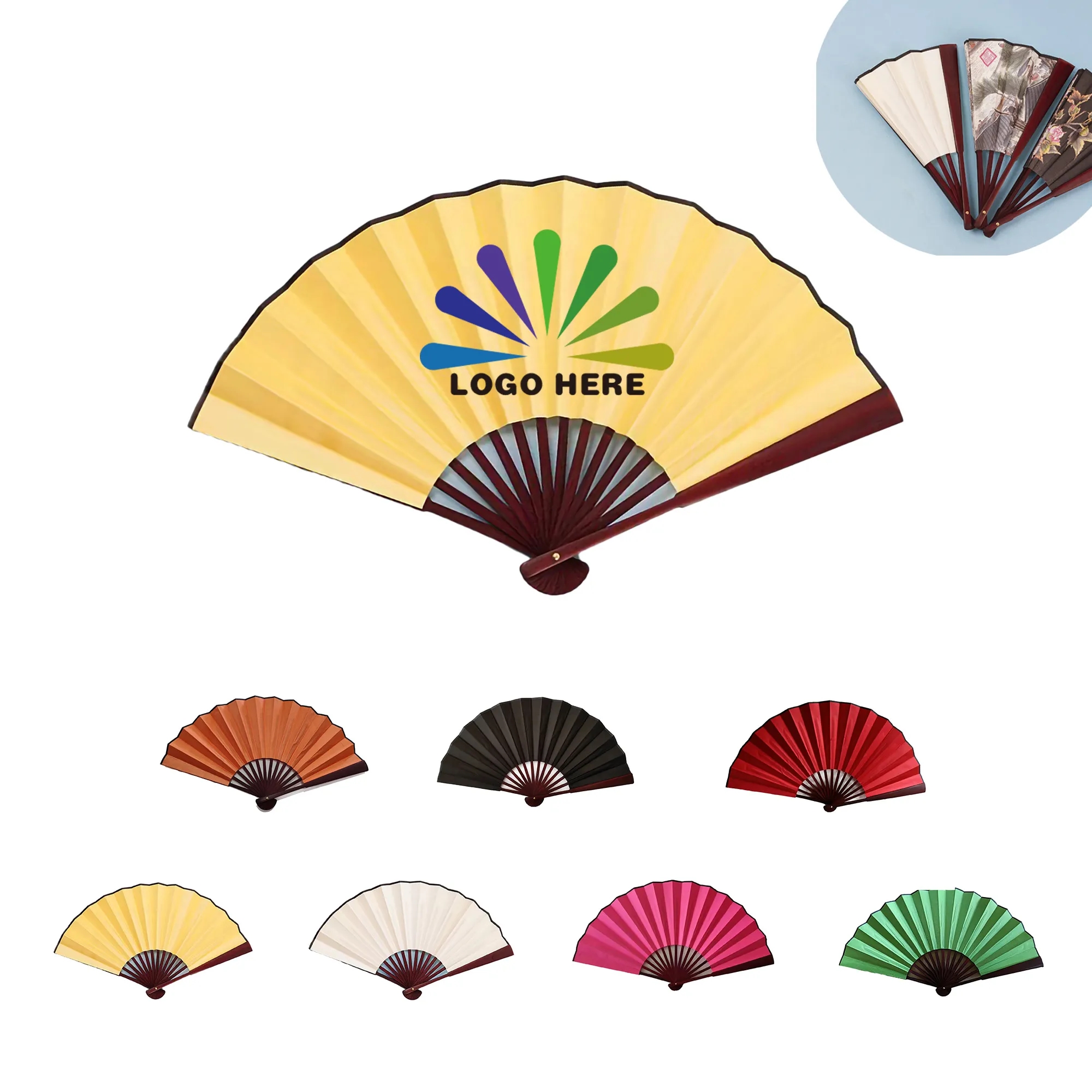 Bamboo 2-Sided Full Color Handheld Cloth Folding Fan MOQ 100 11