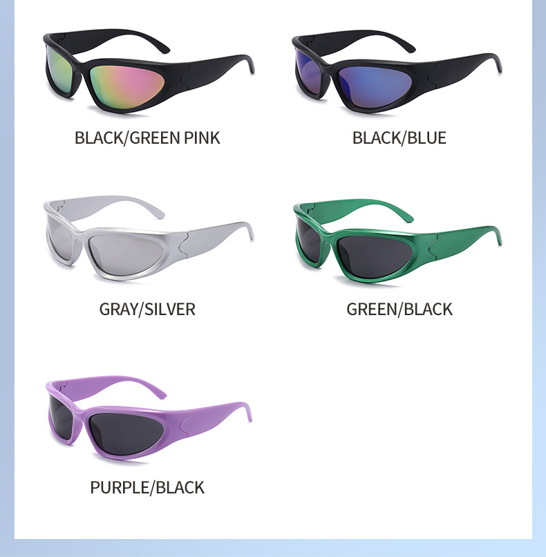 Y2K Wrap Around Fashion Sunglasses Silver Oval Shades 4