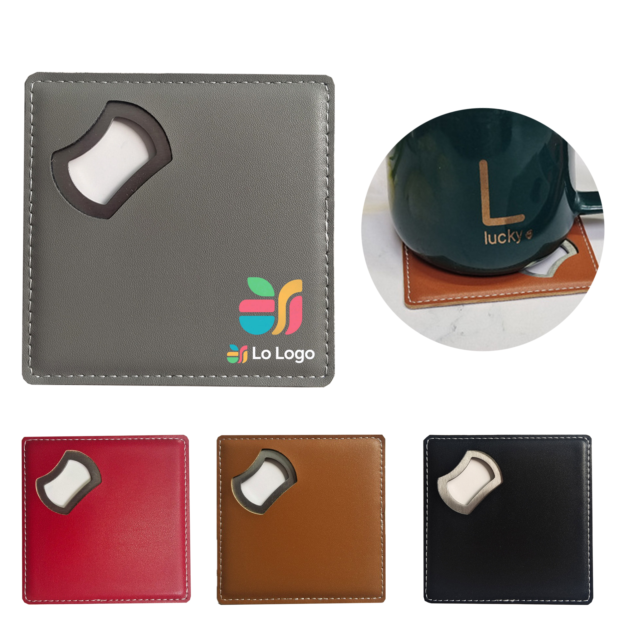 Square PU Leather Drink Coaster 2