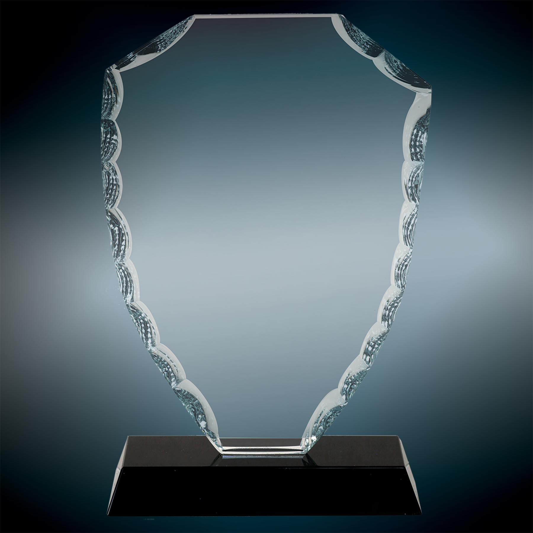 6 1/2" Shield Facet Glass Award On Black Base 6