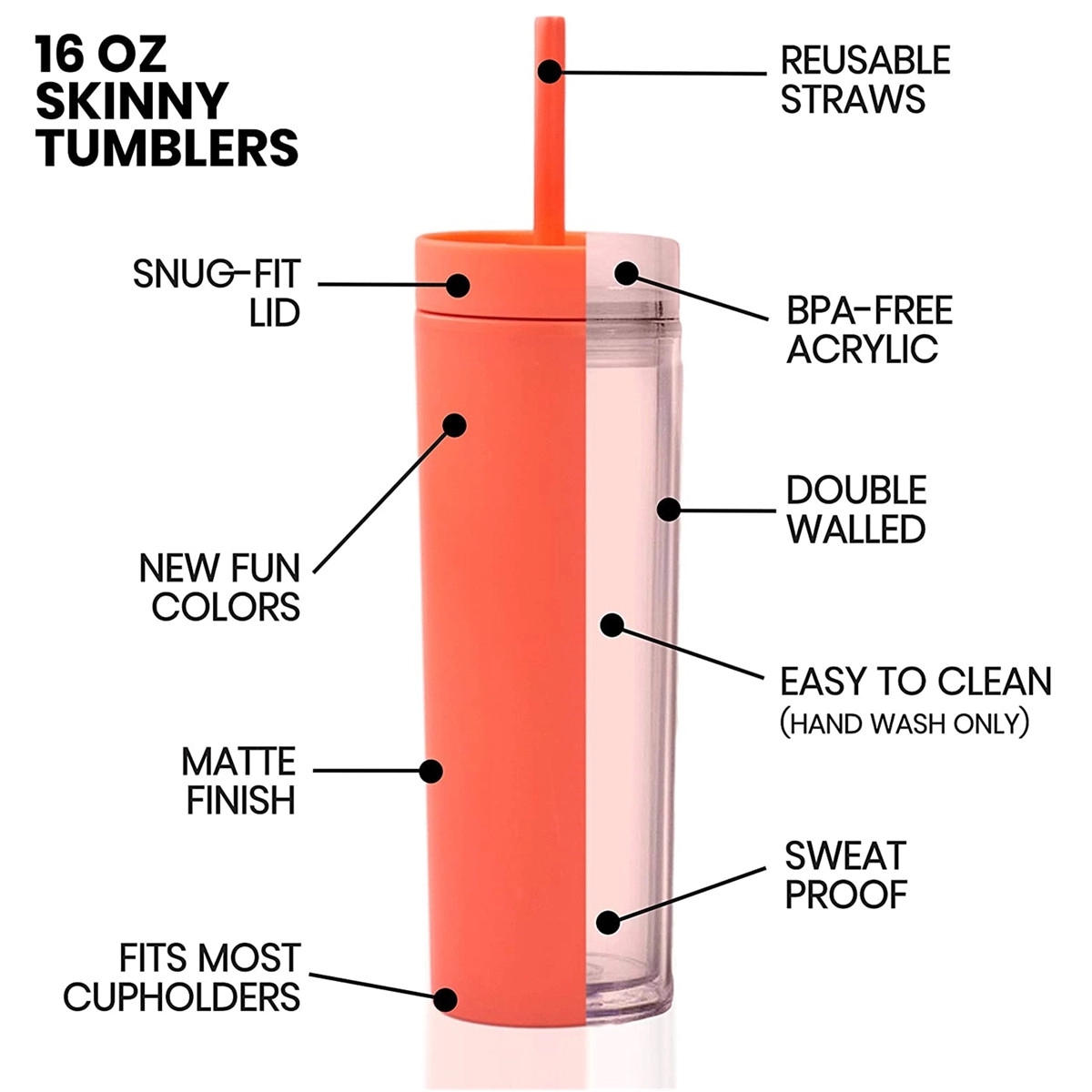 16Oz Skinny Acrylic Tumbler With Lid And Straw 3