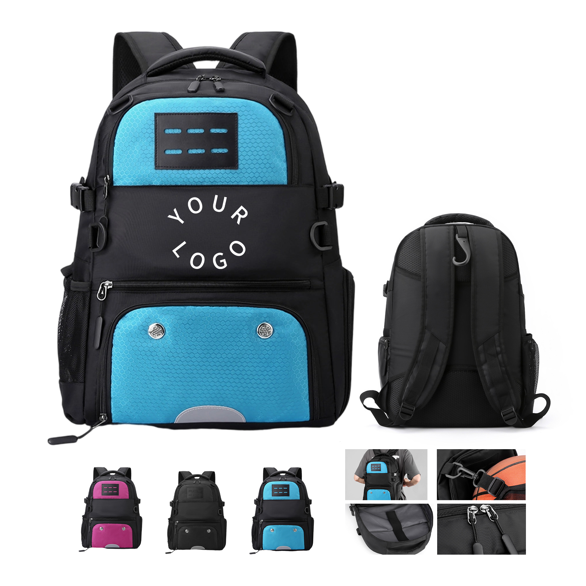 Oxford Sports Backpack With Mesh Ball Holder 11.75" x 19.25" x 7.88" 4