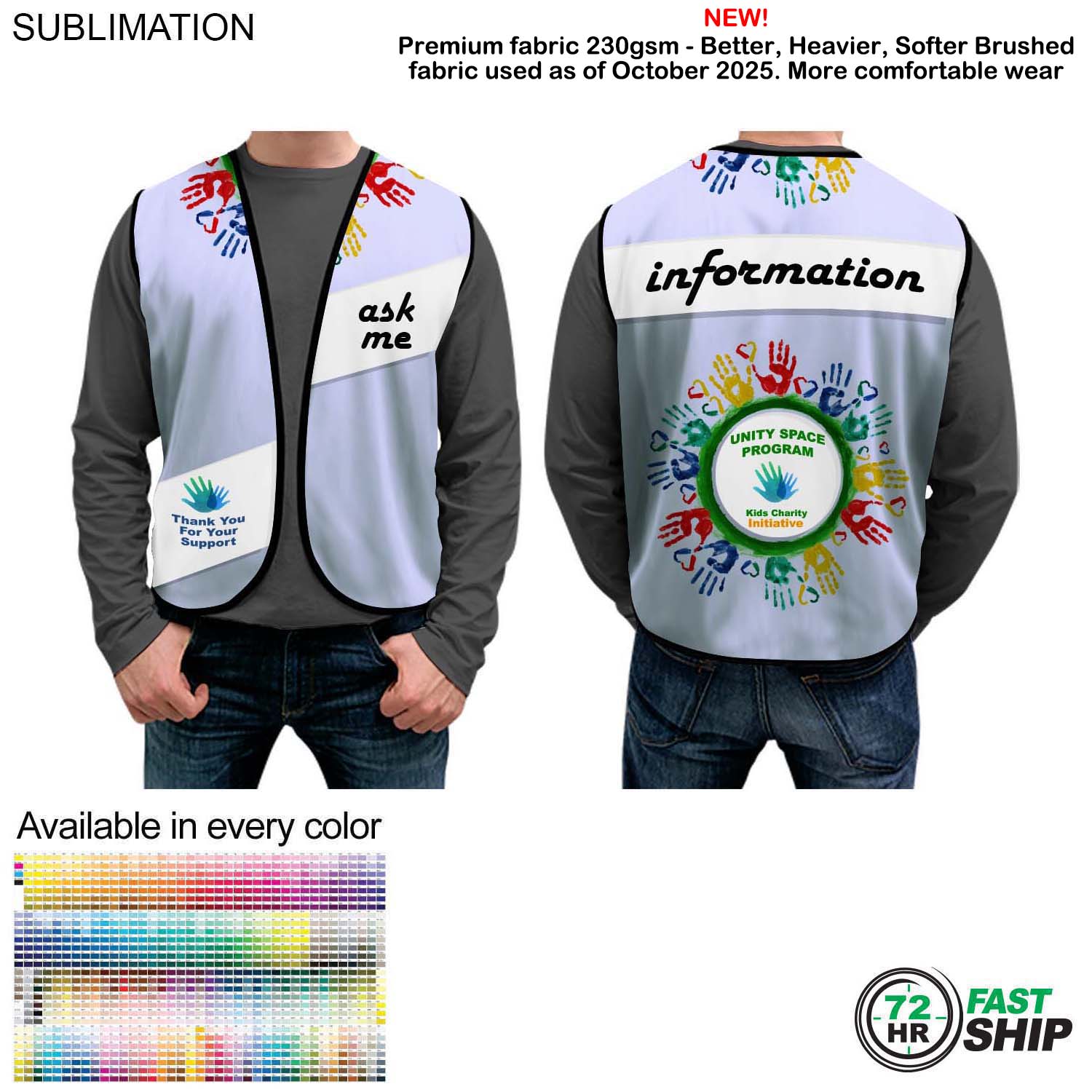 72 Hr Fast Ship - Domestic Made Poplin Vest, Fully Sublimated front and back, Uniform Vest 7