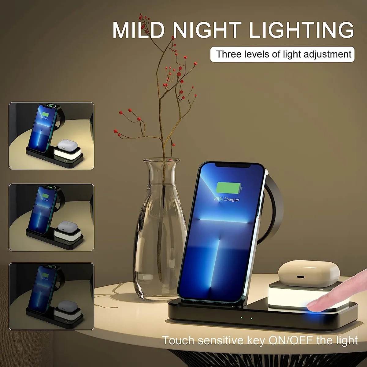 3 in 1 Wireless Fast Charging Station Dock Stand with Night 5