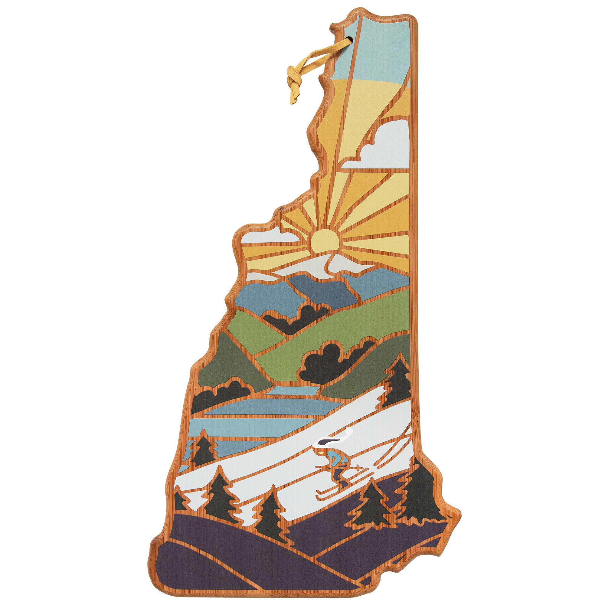 New Hampshire State Shaped Serving and Cutting Board with Artwork by Summer Stokes