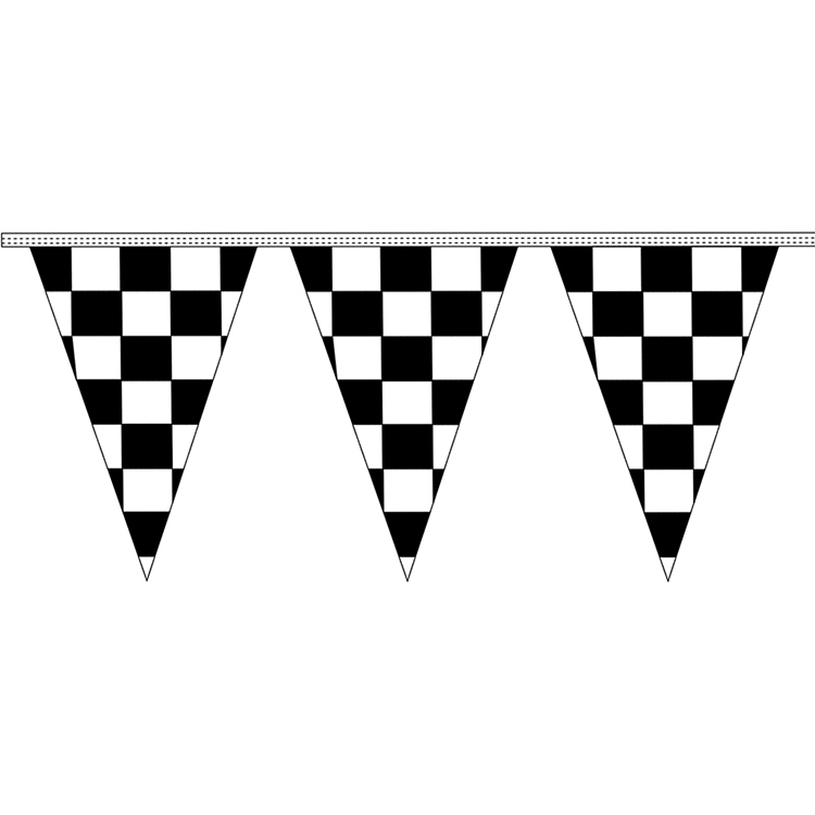 12" x 18" Black & White Checkered 4 mil. 30' Pennant Strings 1