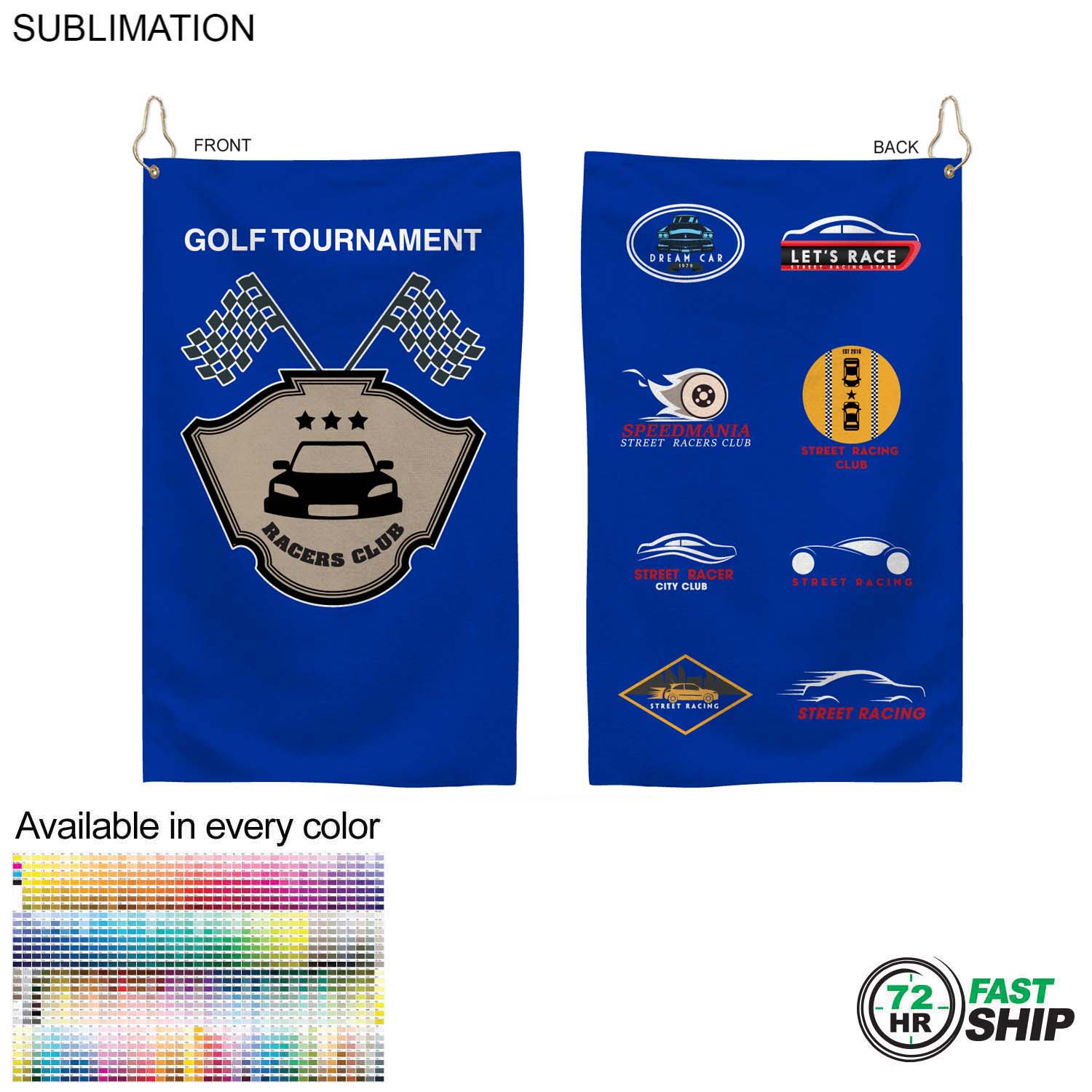 72 Hr Fast Ship - Colored Microfiber Dri-Lite Terry Golf Towel, 15x25, NoFold, Sublimated 2 sides 4