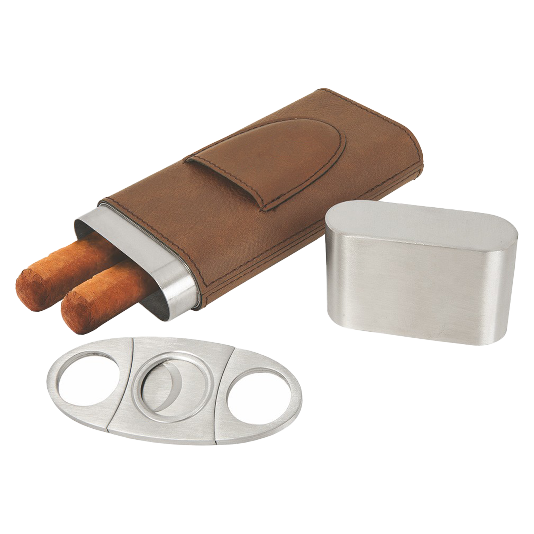 Dark Brown Leatherette Cigar Case w/ Cutter 5