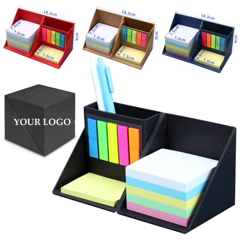 Cube Shape Sticky Note Pad Pen Holder Set 3