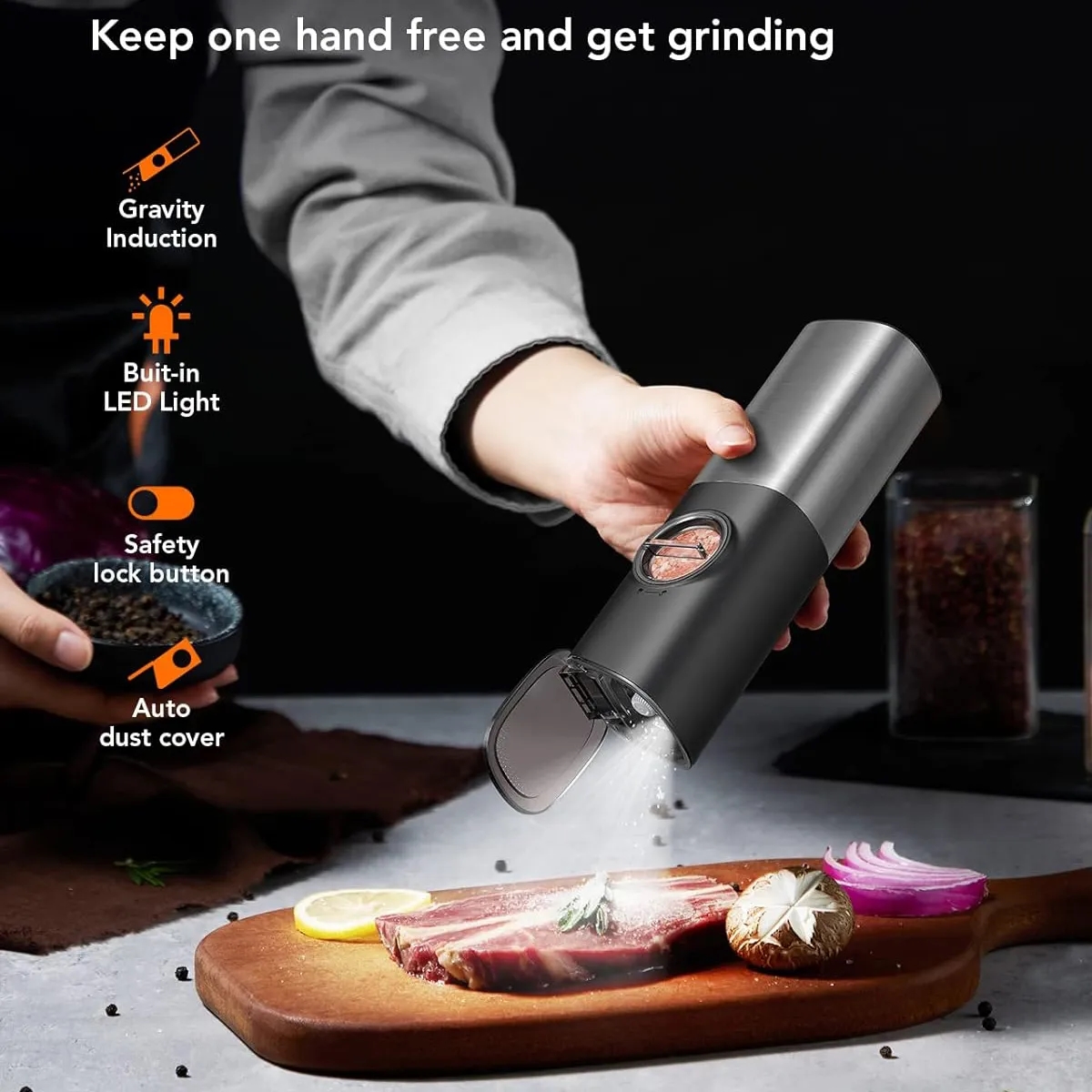 Rechargeable Electric Gravity Salt and Pepper Grinder Set 3