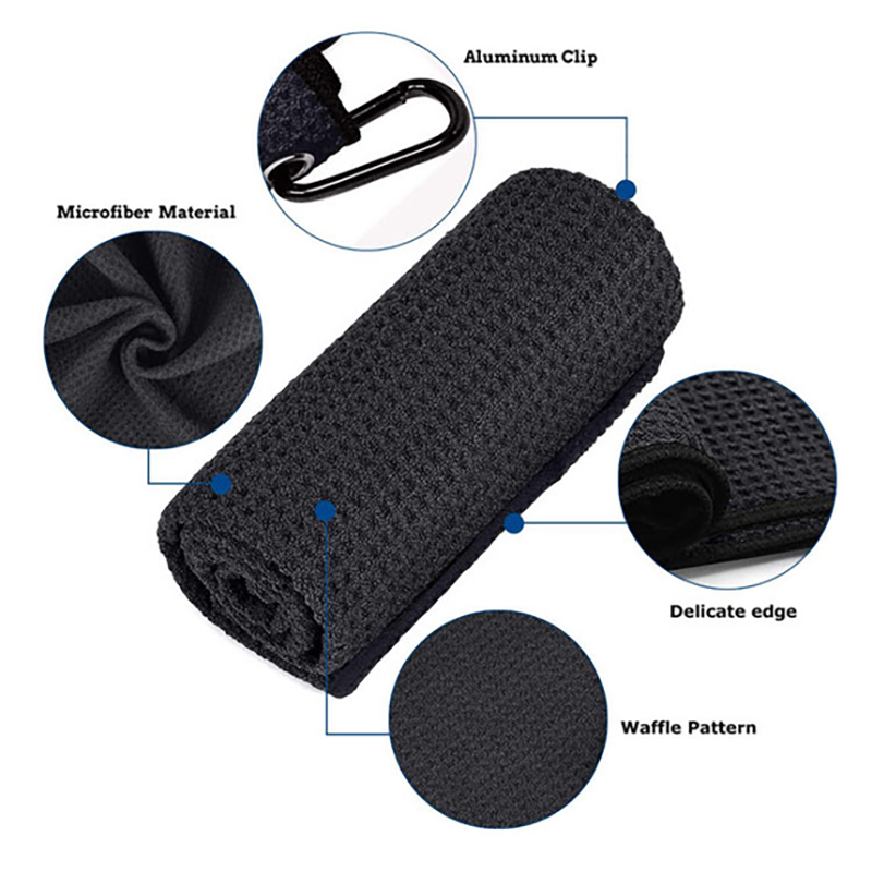 Microfiber Fabric Waffle Pattern Golf Towels w/Carabiner Clip 6