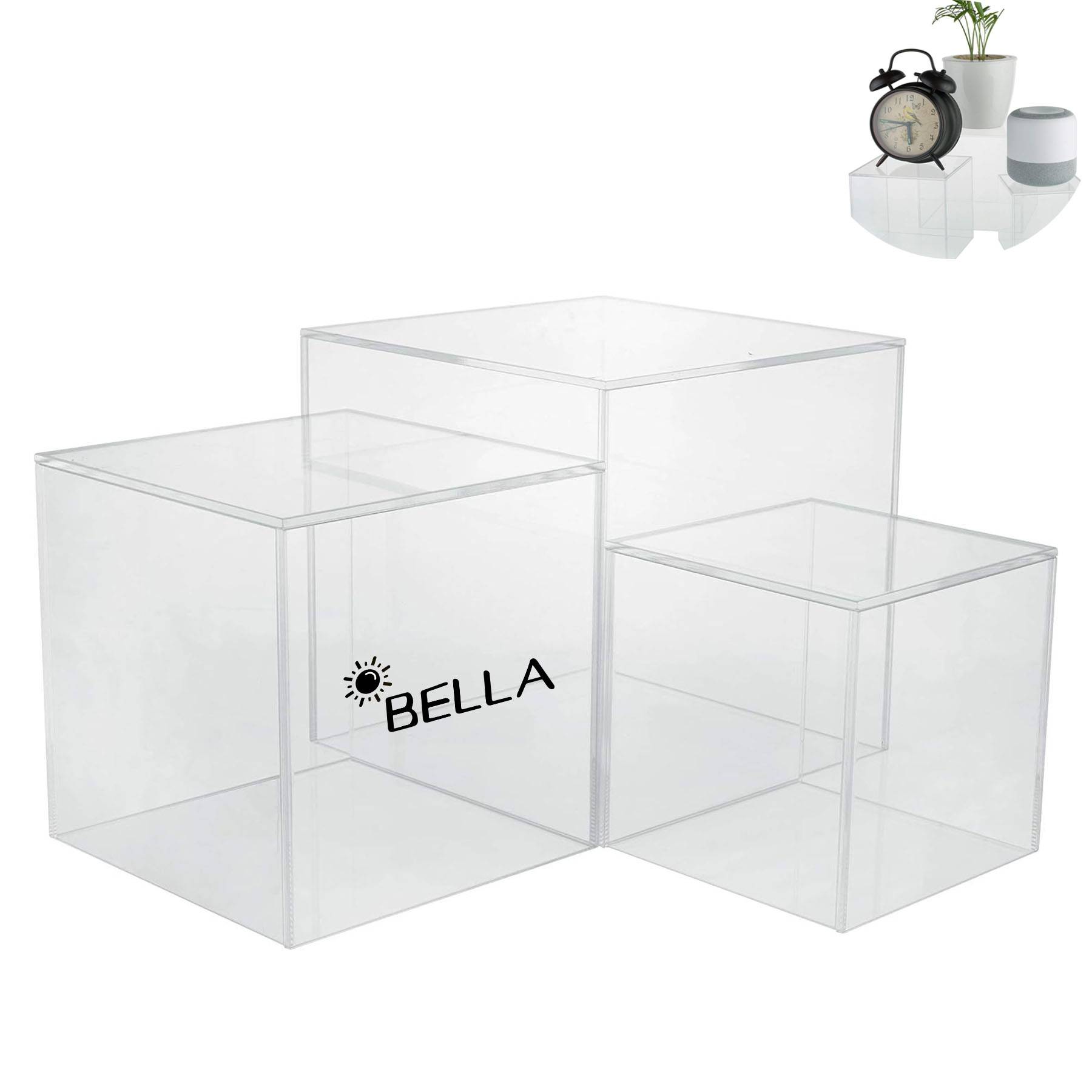 Set of 3 Crystal Clear Acrylic Cube Display 7