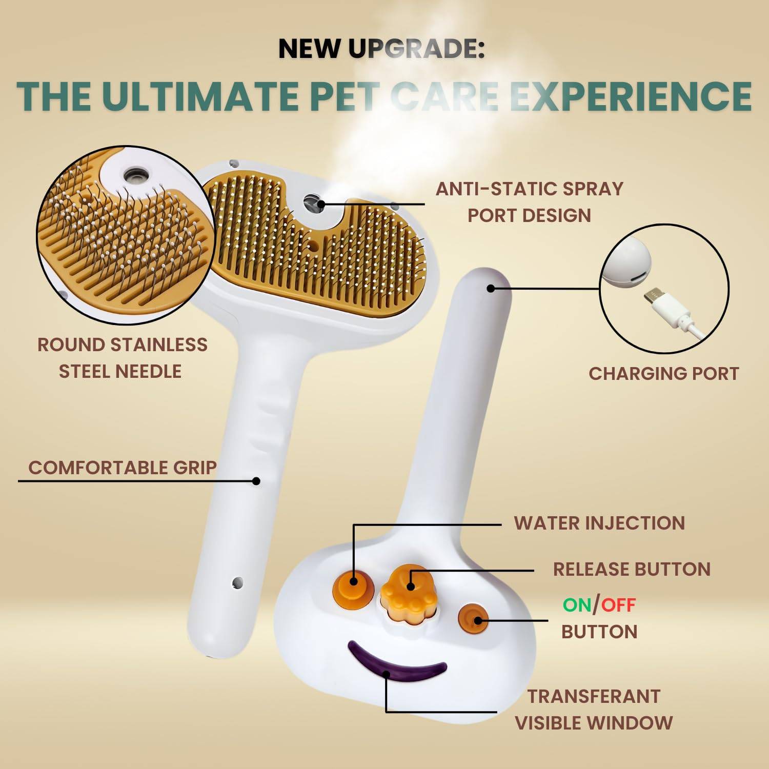 Steam Pet Brush – Spray Hair Removal Comb for Cats & Dogs 3