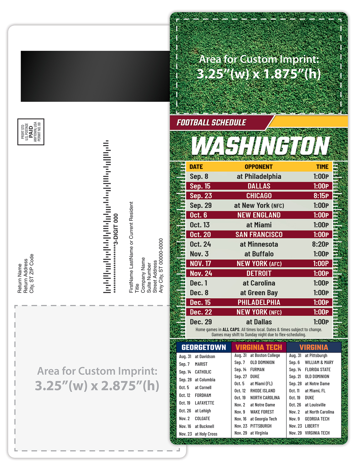Football Schedule Laminated Card/Postcard with Magnet Strip 3.5x8.5 - 14 pt. 4