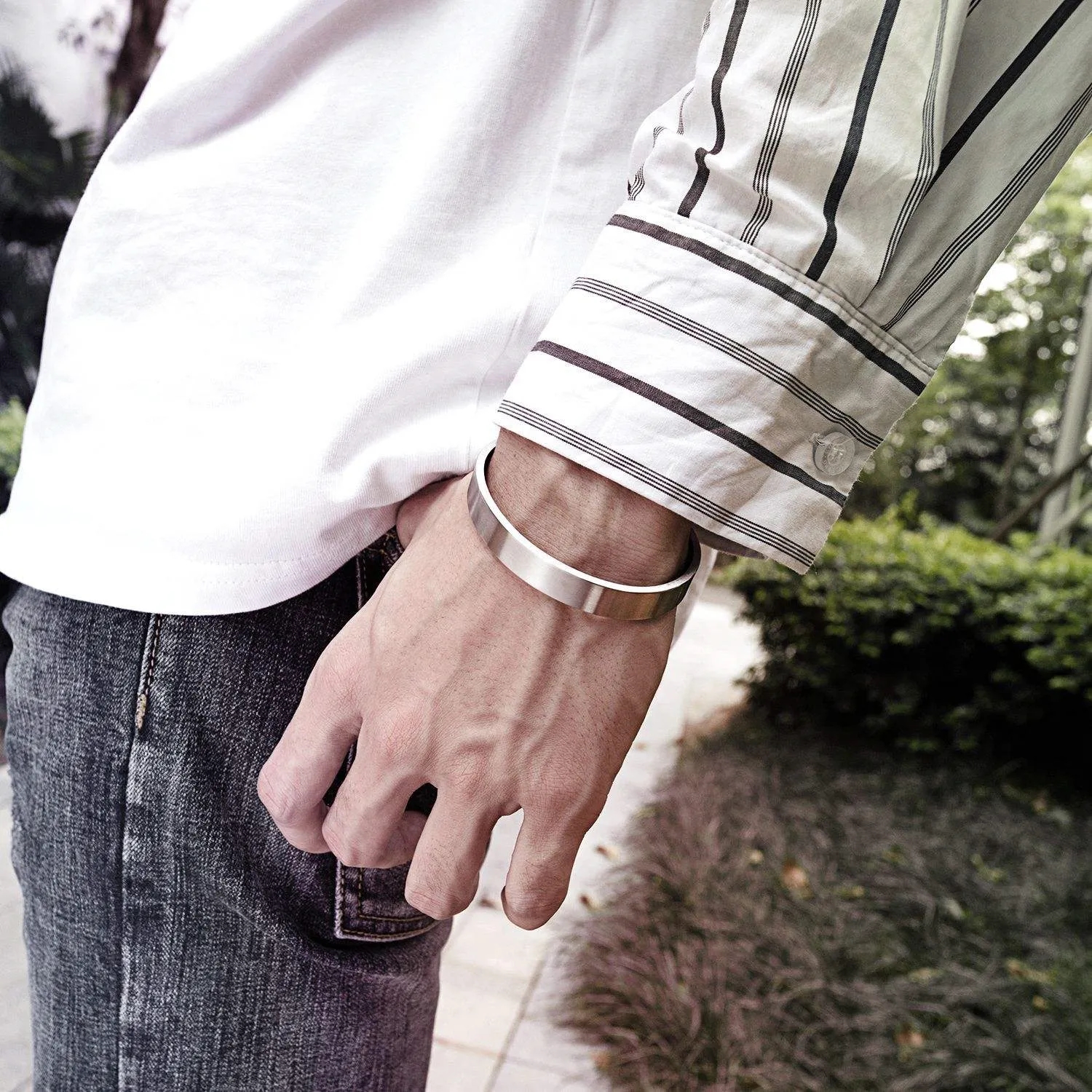 Engraved Titanium Bracelet Flat C-Shaped Design 3