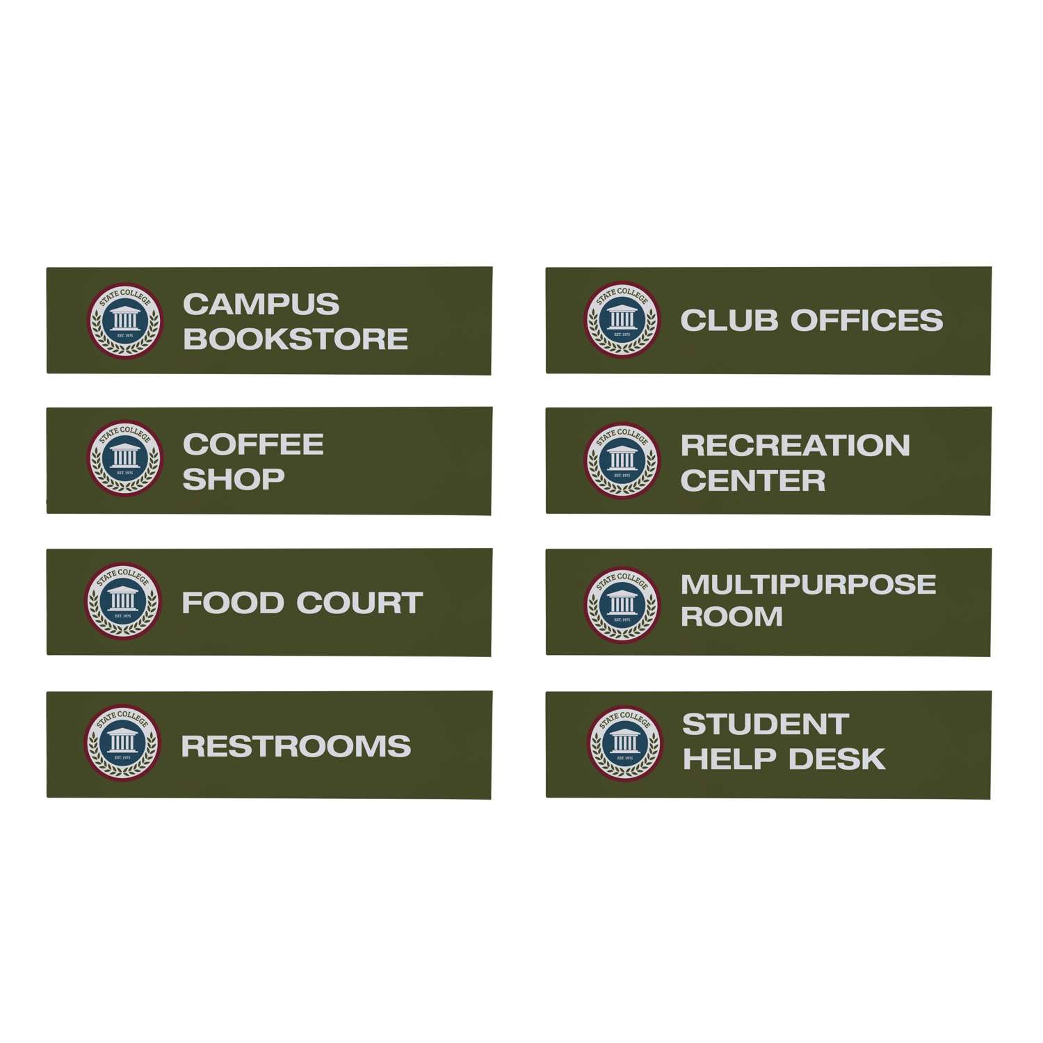 Wayfinding Rectangle Sign Post Set of Eight Graphic Signs 1