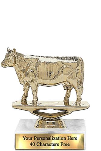 Trophy: 7", 2x3 white marble base, Angus Cow Gold 2