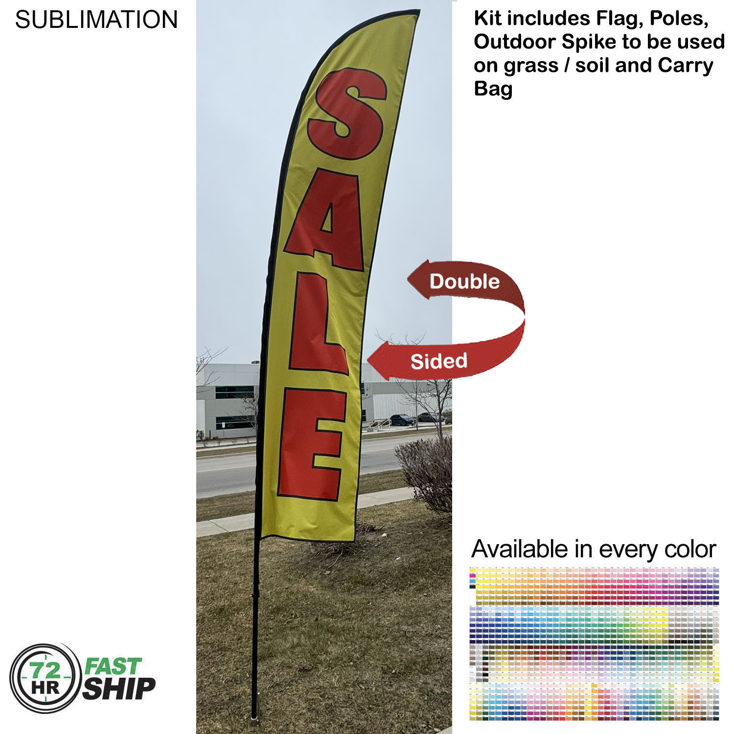 72 Hr Fast Ship - 15' Large Feather Flag Kit, Full Color Graphics Double Sided, Spike and Bag. 14