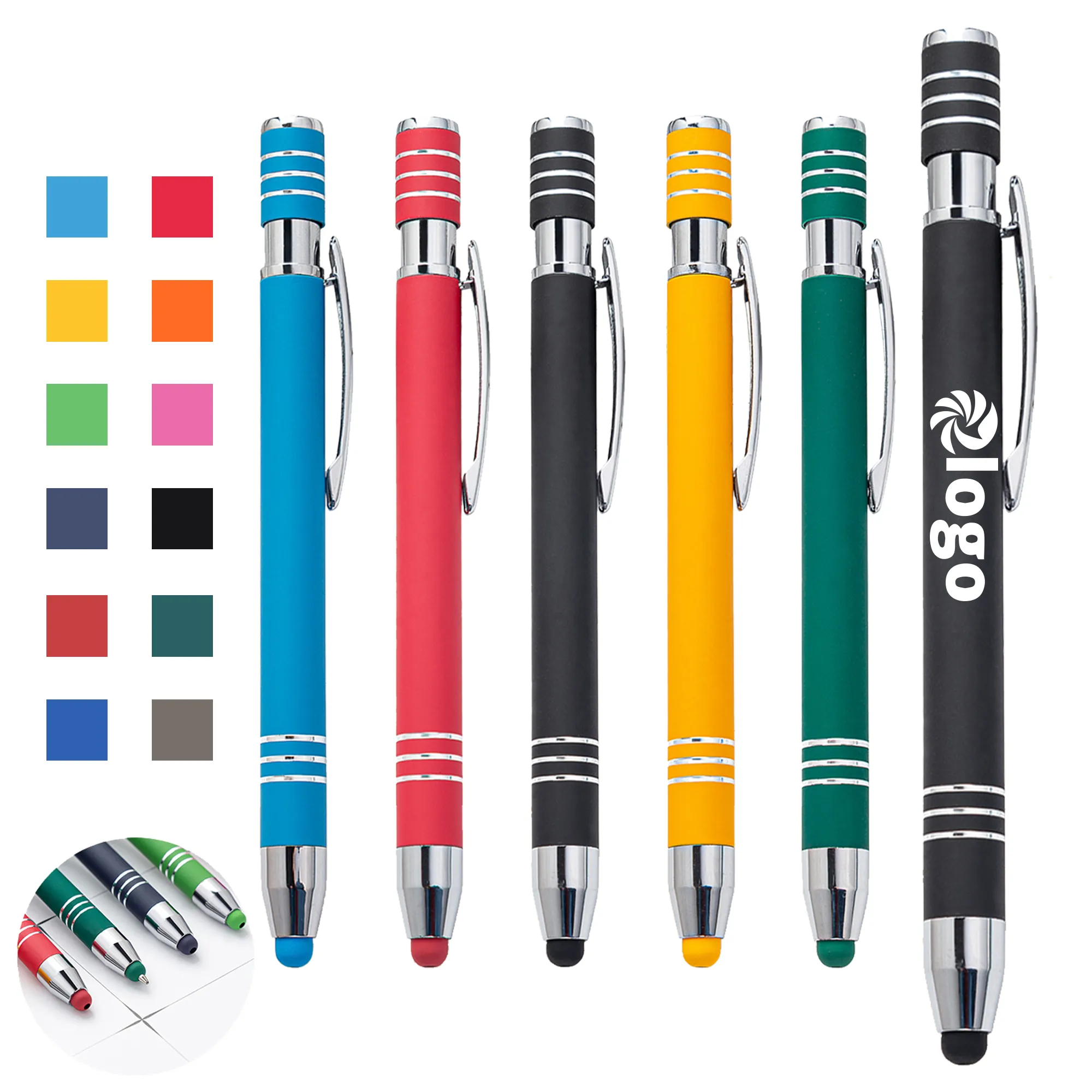 2 in 1 Retractable Metal Ballpoint Pens With Stylus