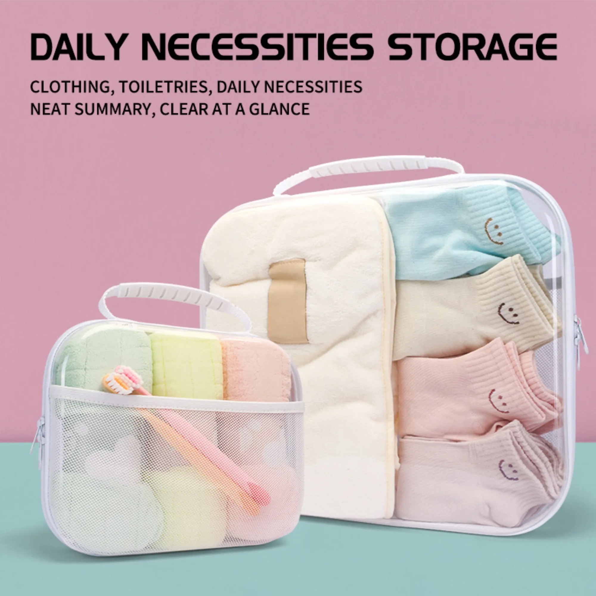 PET Waterproof Travel Toiletries Storage Bag Box With Zipper 5