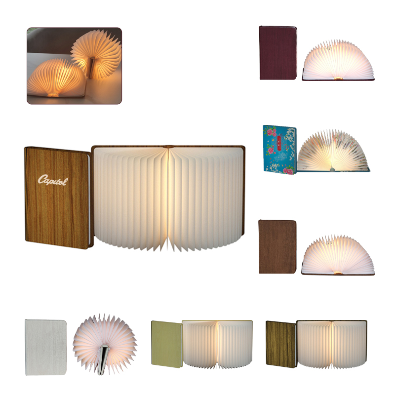 USB charging night light Wooden led page turning book 3