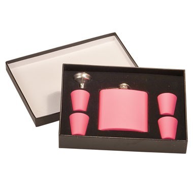 6oz Stainless Steel Flask Set - Matte Pink, custom water bottle with logo imprint 1