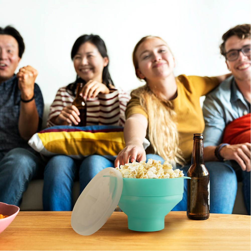 BPA Free Collapsible Silicone Microwave Popcorn Maker Bowl w/ Lid in Air Microwave 8
