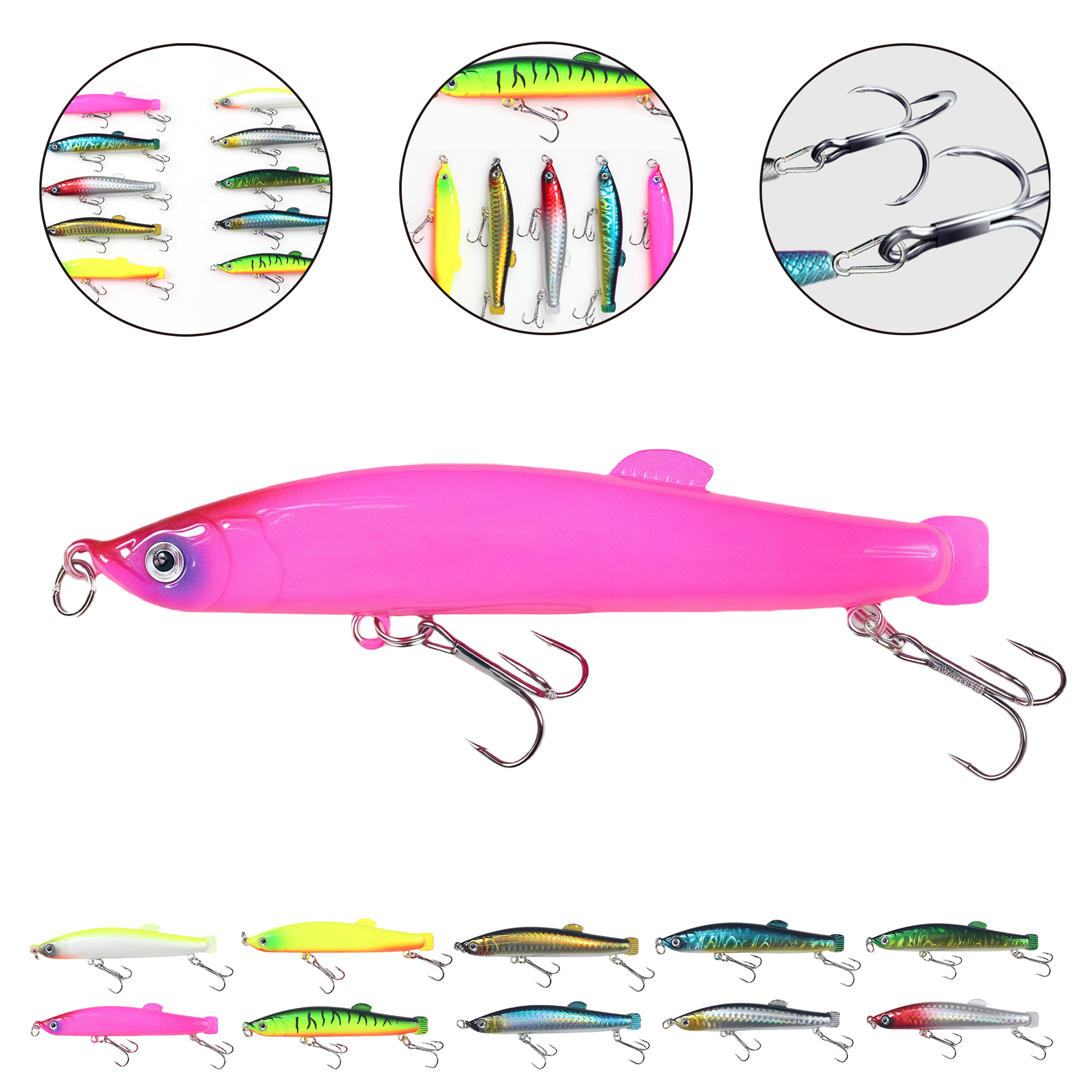 11.5g 3.54" Sinking Pencil Lure with Treble Hooks, Blood Groove, Long Cast, Hard Bait 11