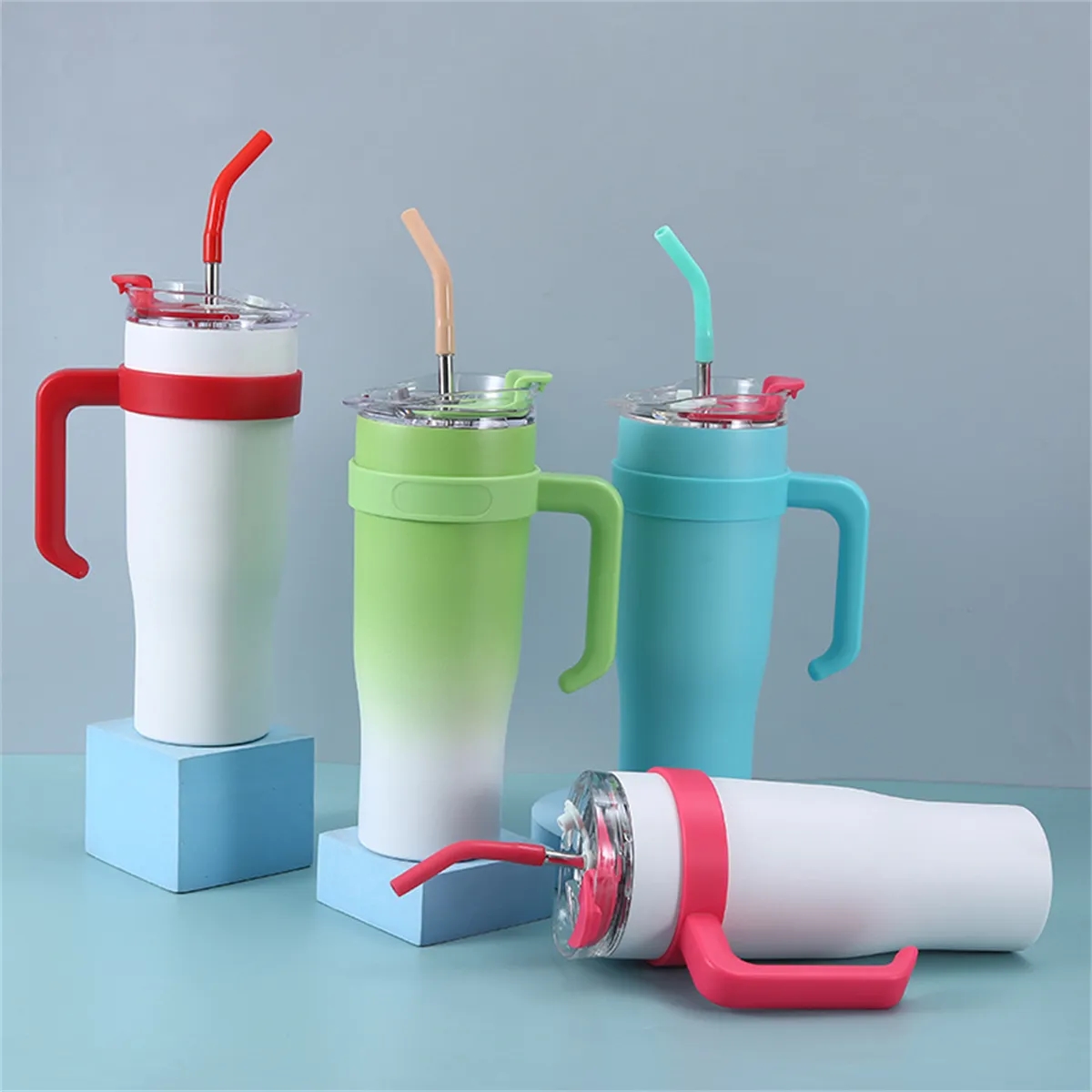 40 oz Insulated Tumbler Mug with Handle and Straw Lid 3