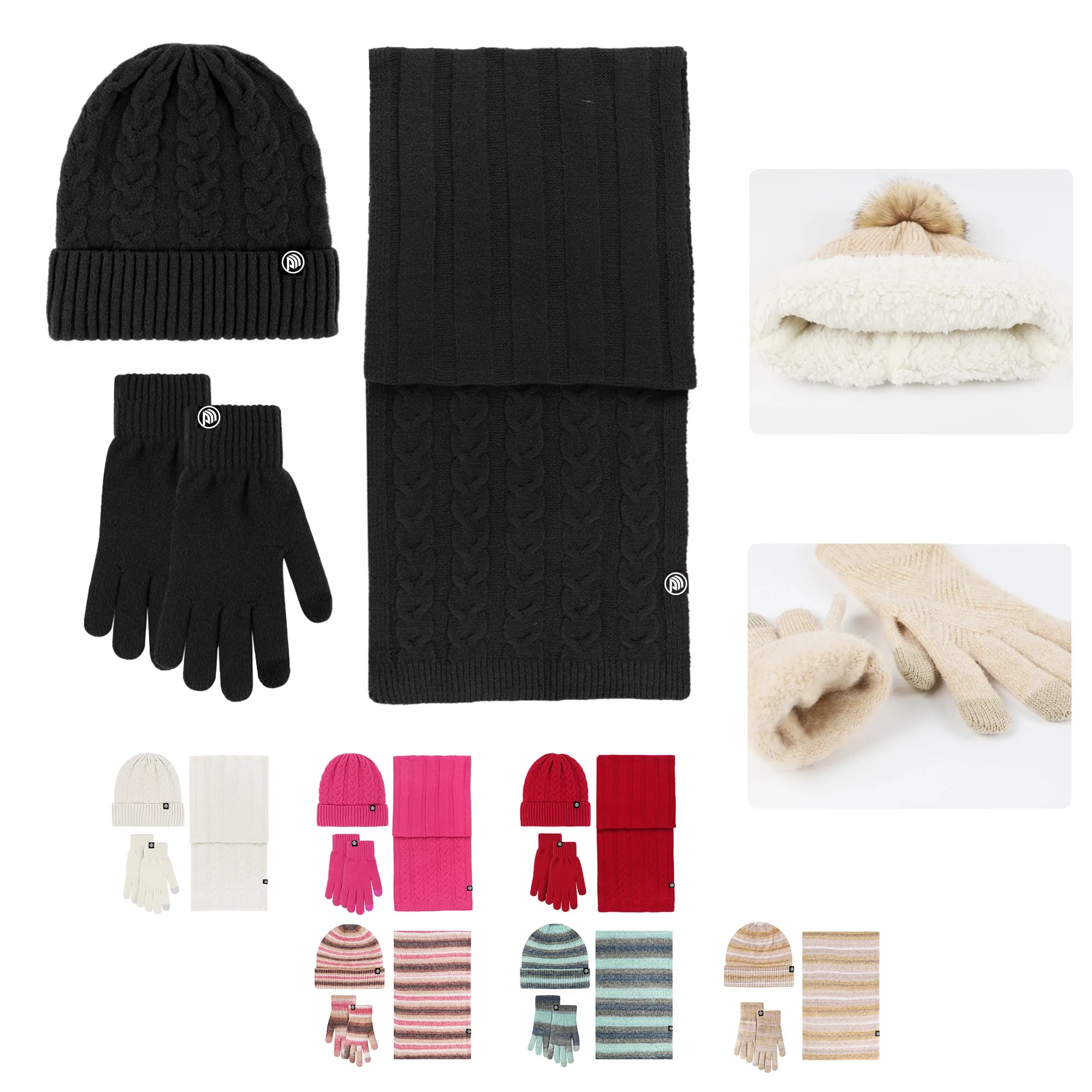 Woolen Knitted Beanie Scarf And Gloves Set 1
