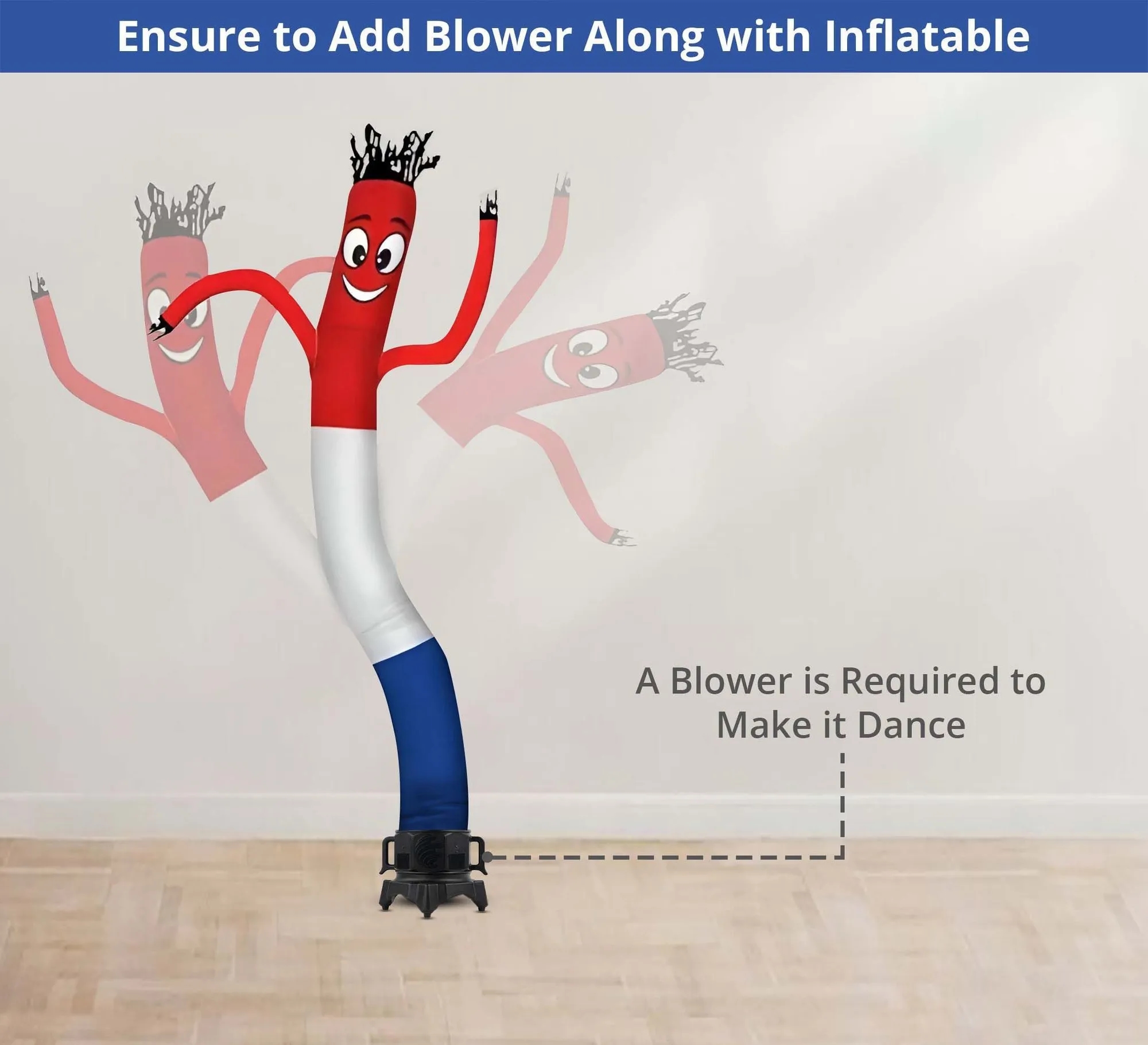 Red White Blue Inflatable Tube Man with blower 3