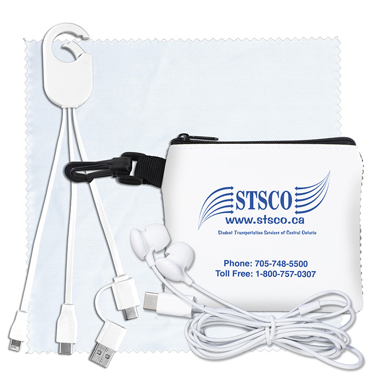 "TechMesh Hang Tunes" Mobile Tech Charging Kit with Earbuds and Charging Cable in Mesh Zipper Pouch 6
