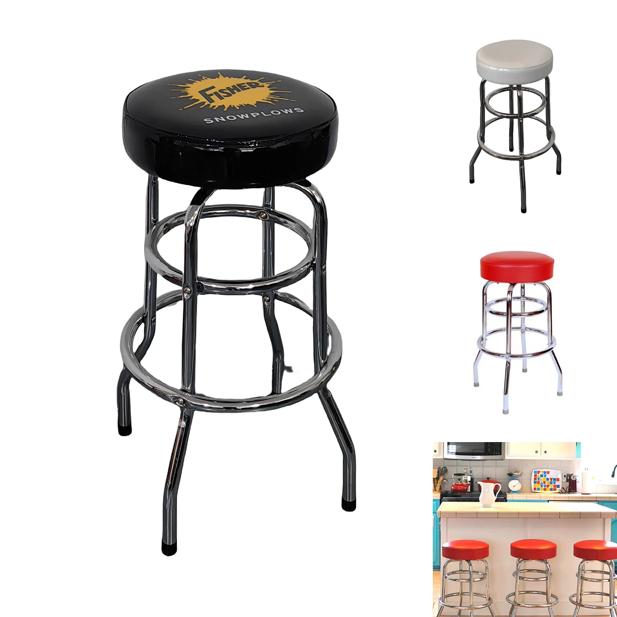 360 Degree Rotating Seat & Chrome Single Ring Bar Stool