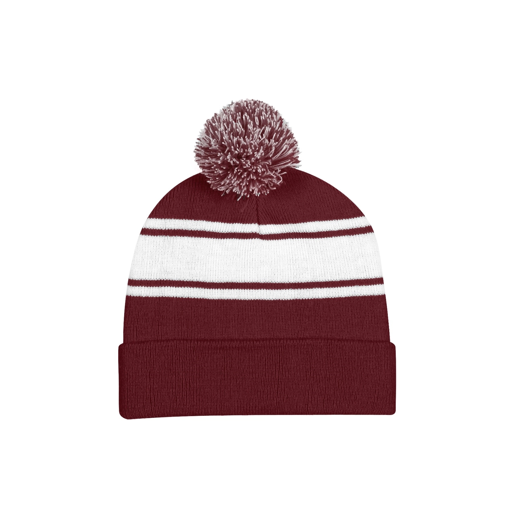 Two-Tone Knit Pom Beanie With Cuff 3
