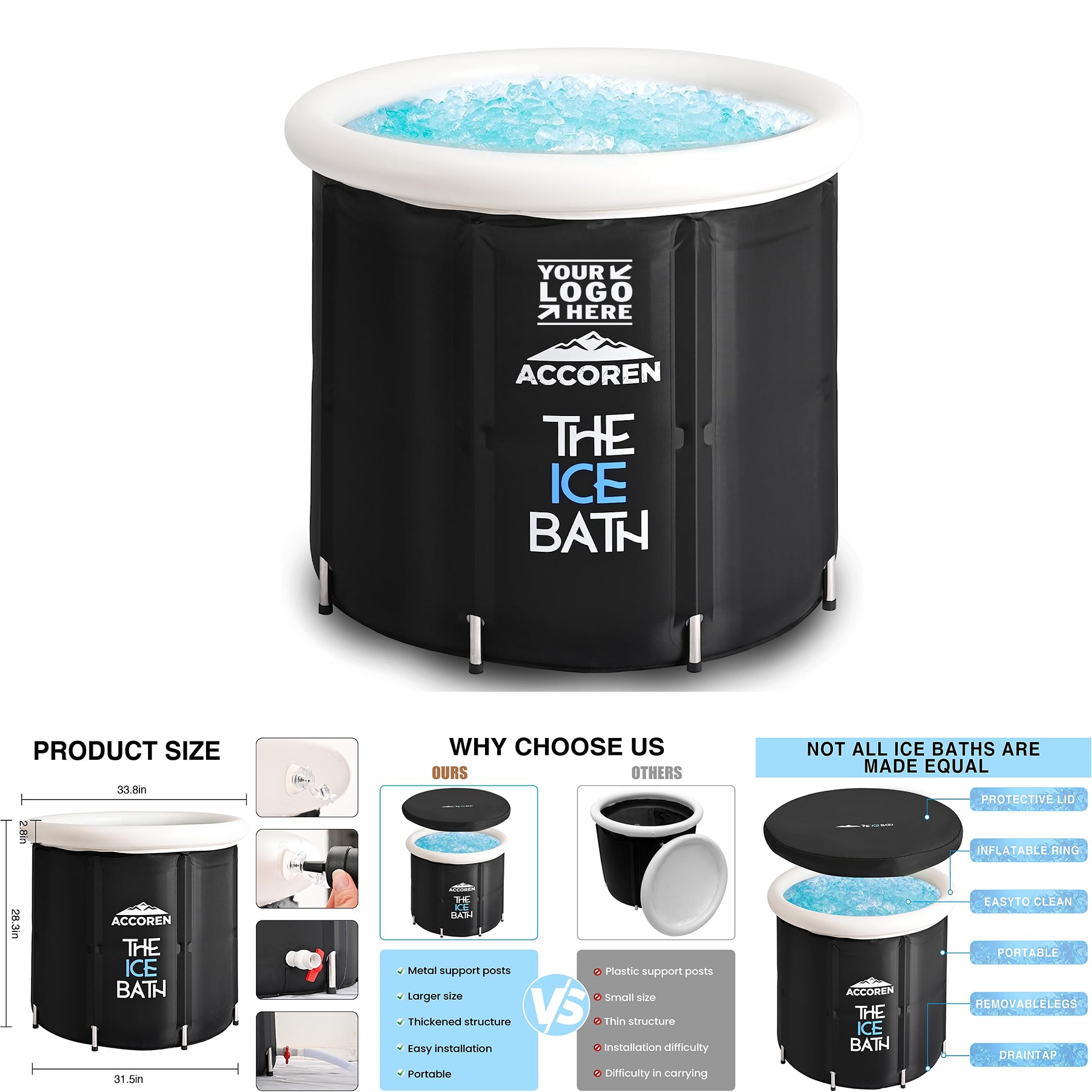 Portable Foldable Fitness Lover Athletes Metal Support New Upgraded Ice Bath Sturdy Cold Plunge Tub 1