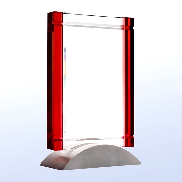 Red Deco Optical Crystal Award w/Aluminum Base 2