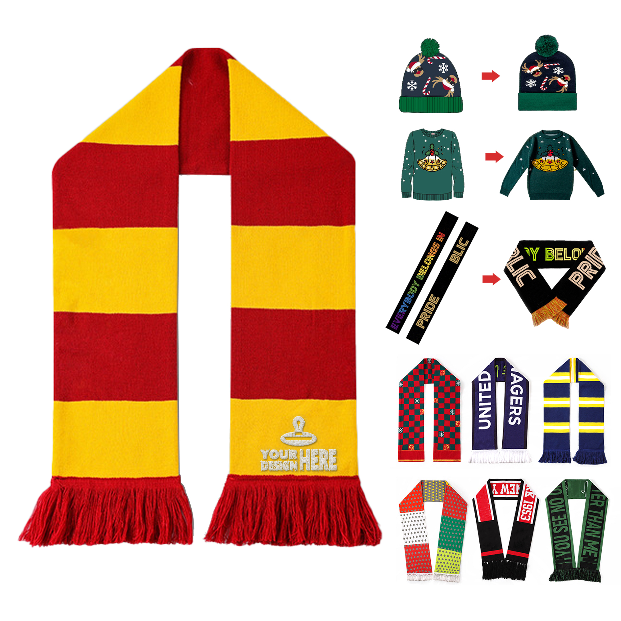 Knitted Winter Sports Fan Fringe Scarf 2