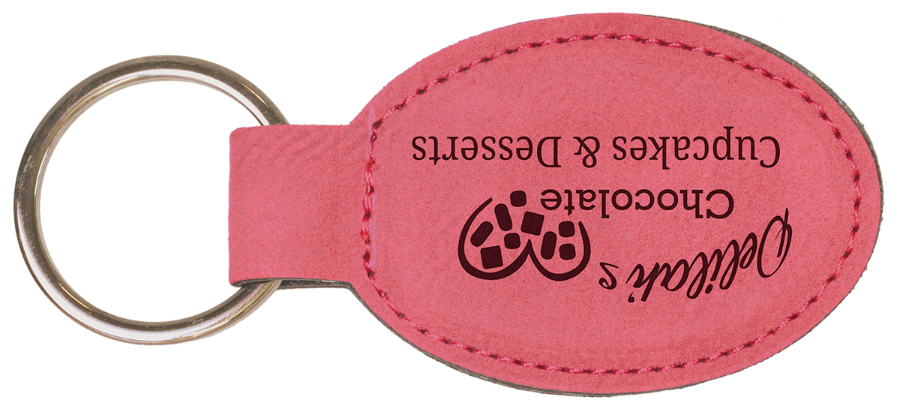 3" x 1 3/4" Pink Leatherette Oval Keychain 1