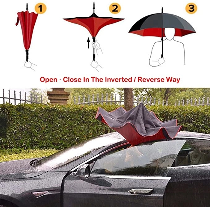 Windproof Double Layer Folding Inverted Umbrella 4