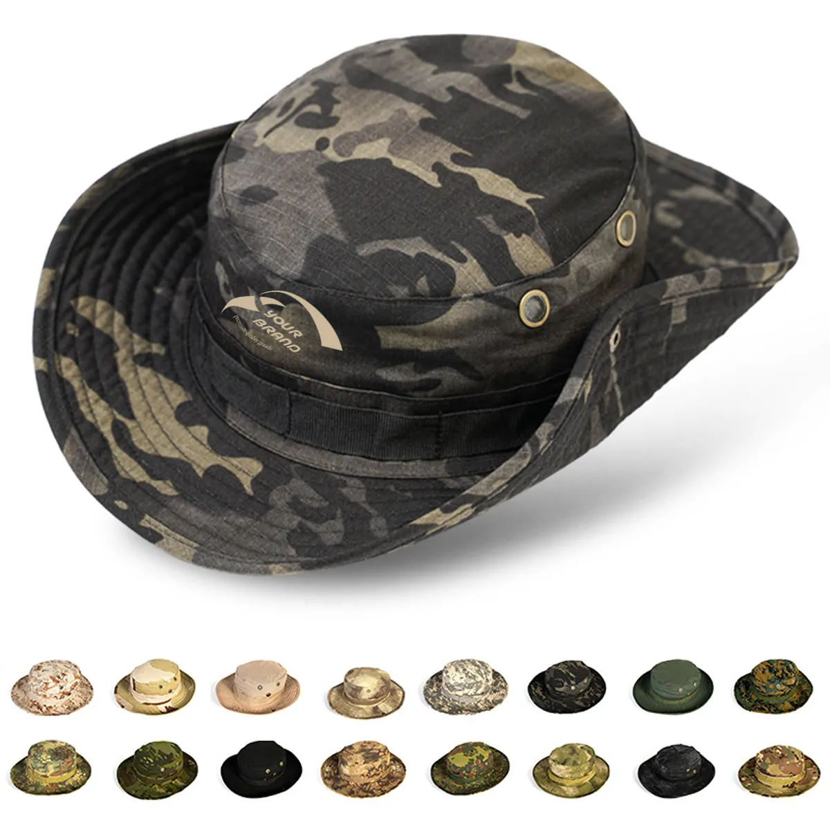 Summer Camo Outdoor Fishing Sun Hat with Adjustable Strap 2