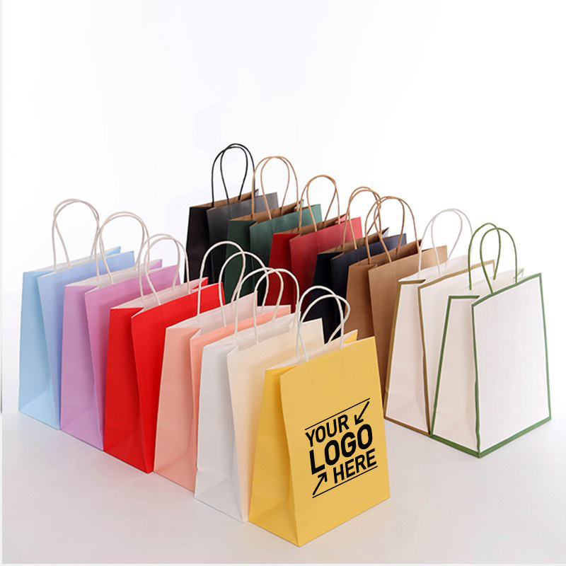 8.2' 'W x 10.6'' H x 5.5''D Full Color White Handle Shopper Kraft Paper Bags 1
