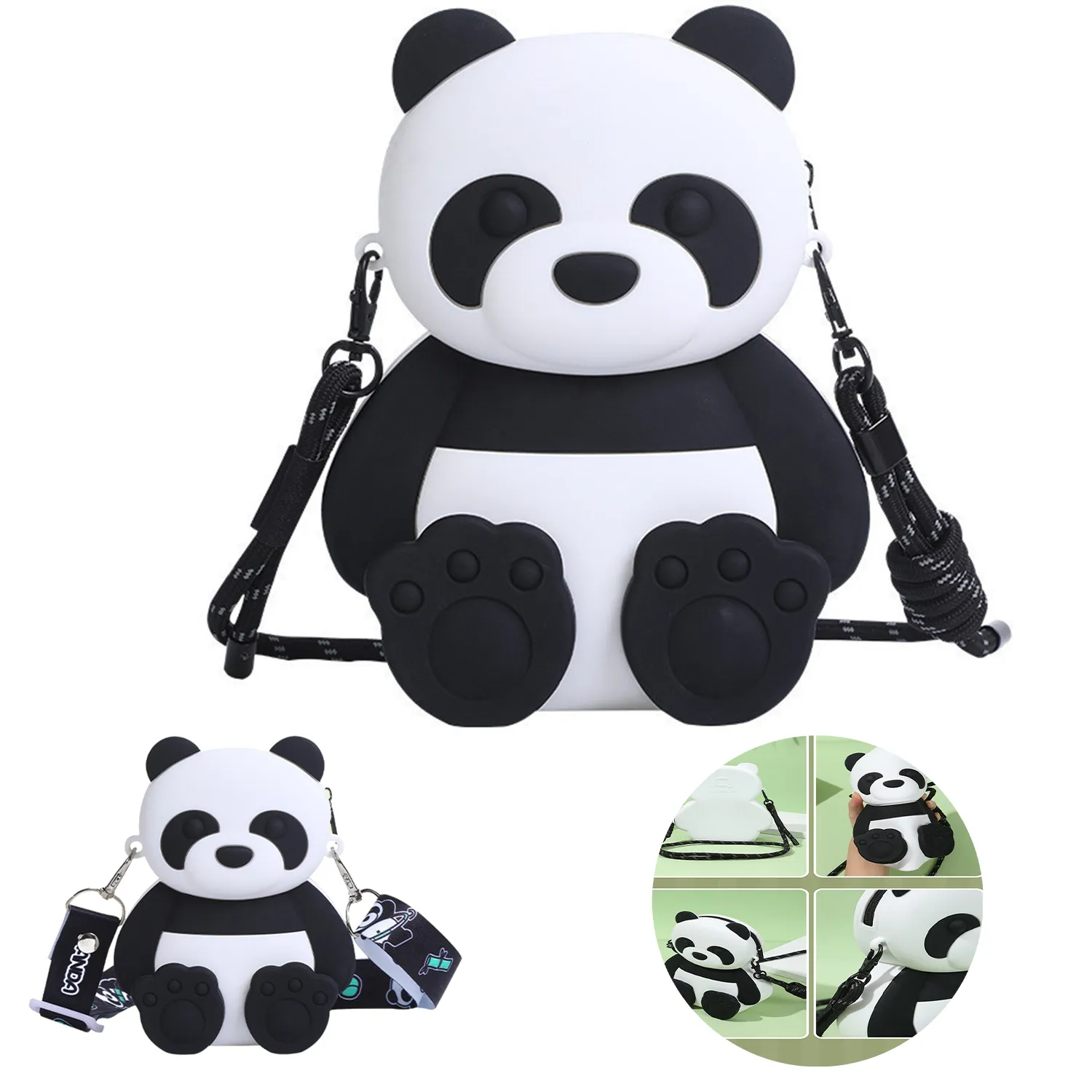 Three-Dimensional Large Capacity Silicone Panda Crossbody Ba 1