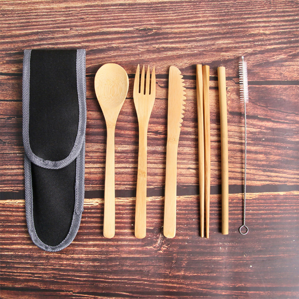 Bamboo Travel Tableware Set With Carrying Case 3