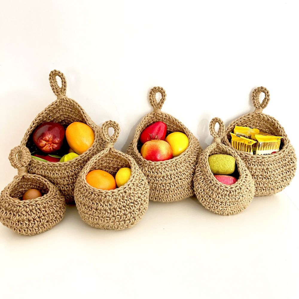 Wall-mounted Fruit Basket With Vegetable Pouch Made Of Hemp Rope Weaving 5