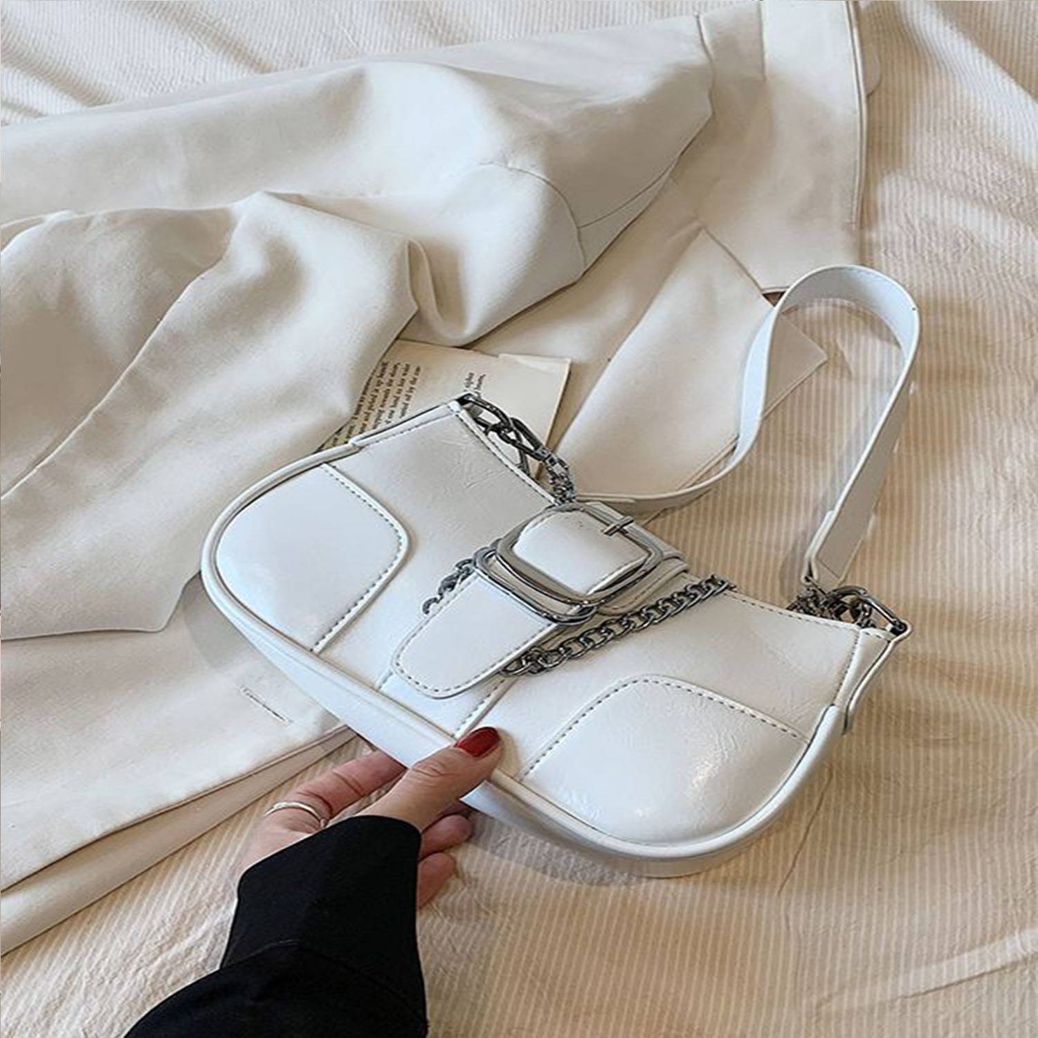 PU large capacity single shoulder square women's tote bag 4