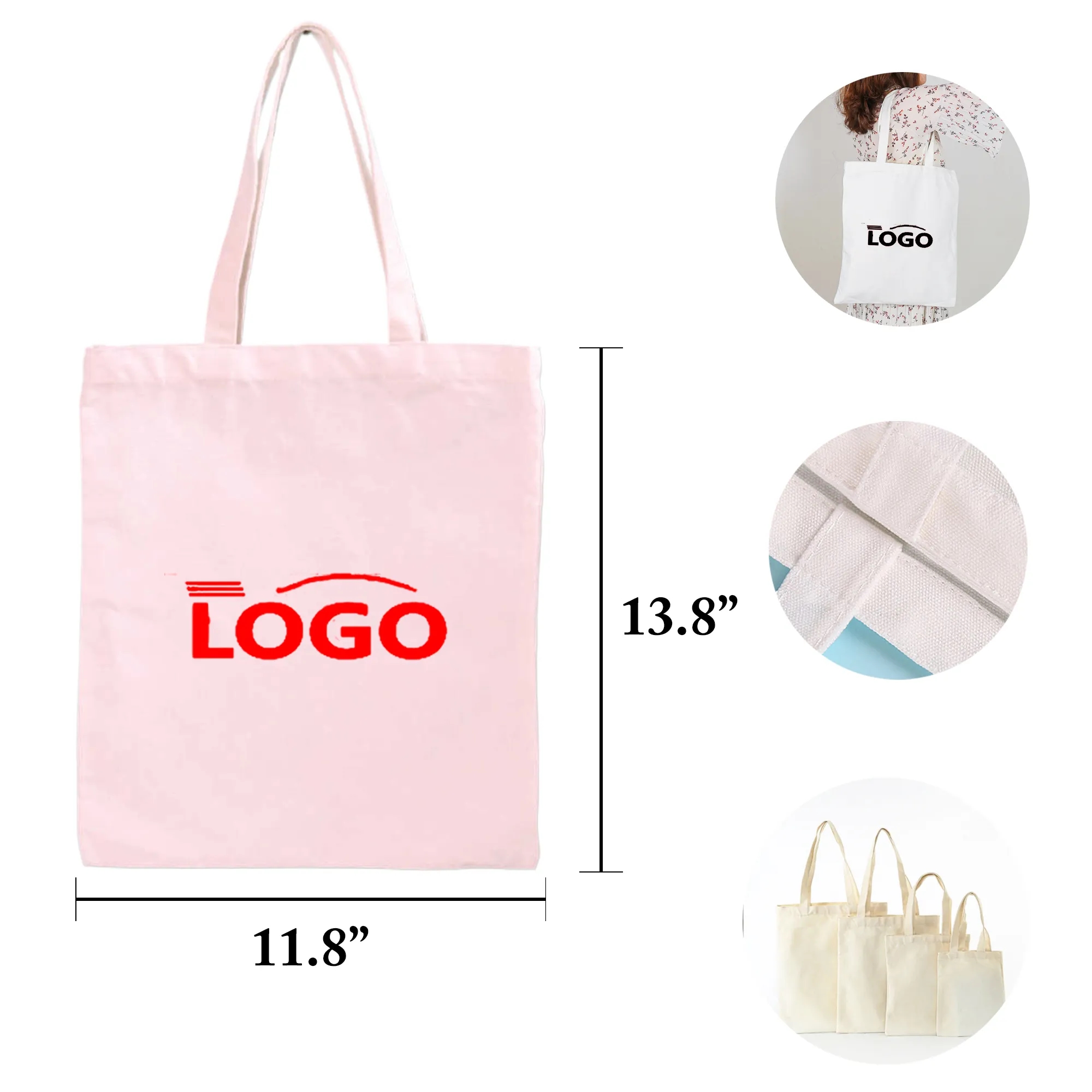 MOQ50 Cotton Canvas Tote Bag Blank Stock Shopping Handba, custom tote bag with logo imprint 3