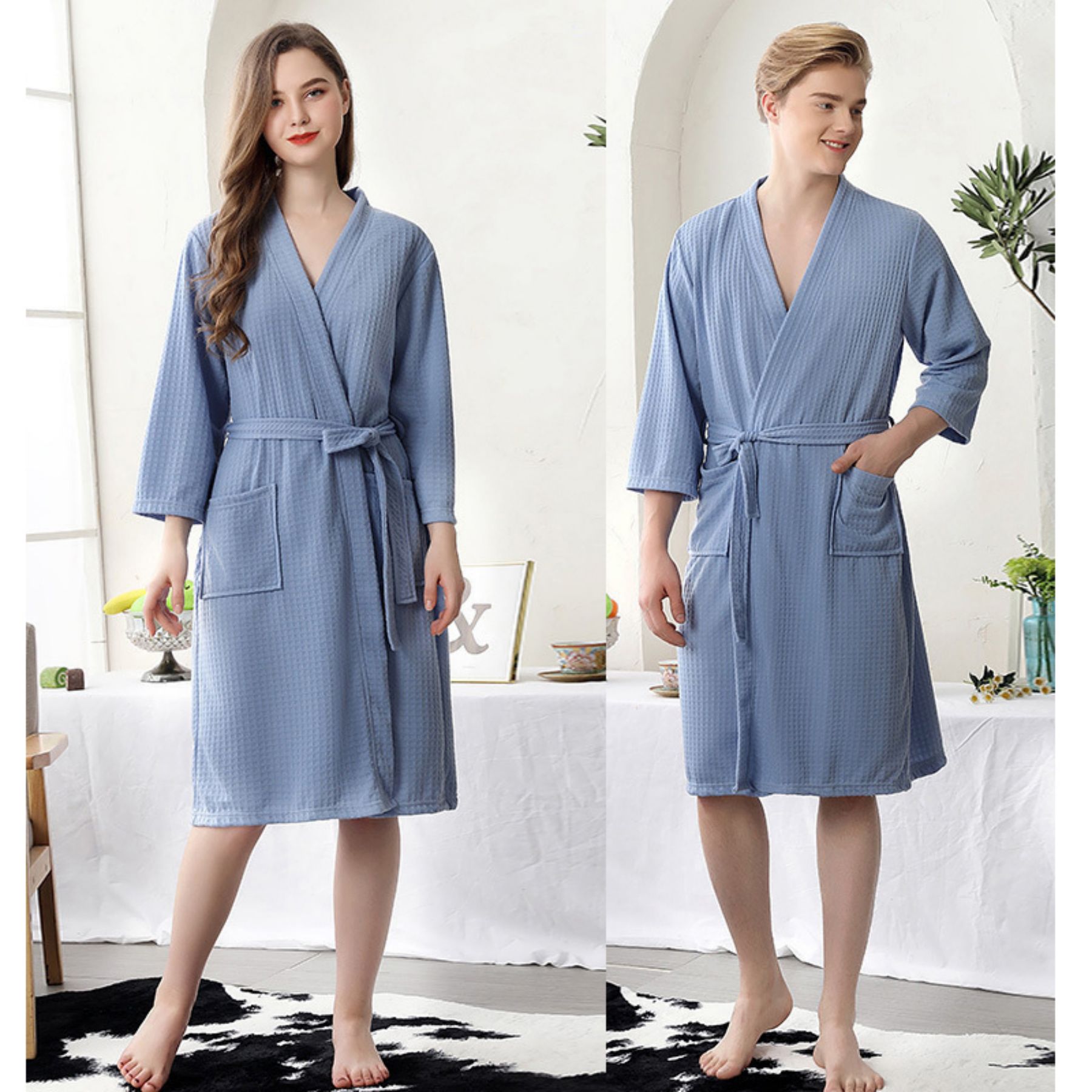 3/4 Sleeve Waffle Robe Unisex 2
