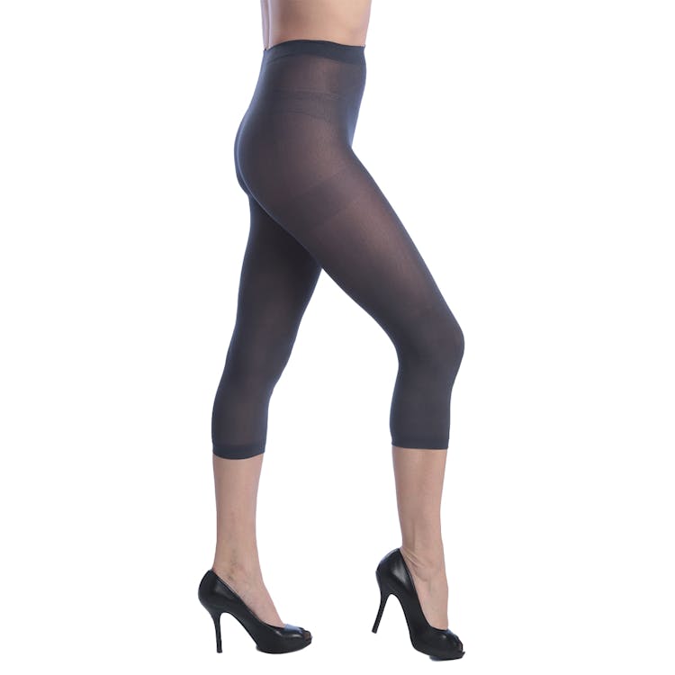 Women's Opaque Footless Capri Tights - Charcoal Queen Size 2